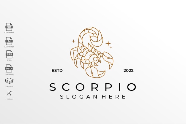 Vector moderne monoline lineart zodiac schorpioen logo ontwerpsjabloon illustratie tattoo wallpaper art