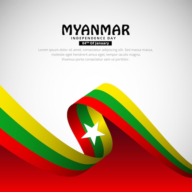 Moderne Myanmar Onafhankelijkheidsdag ontwerp achtergrond met golvende vlag vector