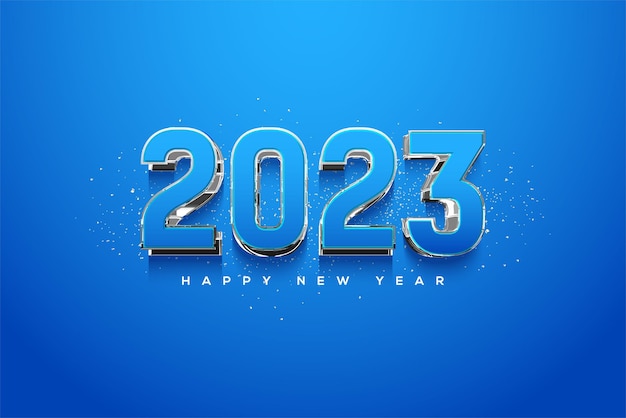 Moderne nummers gelukkig nieuwjaar 2023 op blauwe achtergrond