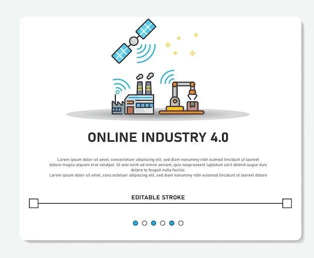 Vector moderne online industrie 4.0 met satellietfabriek en machinelogo eenvoudige vector bewerkbare lijn