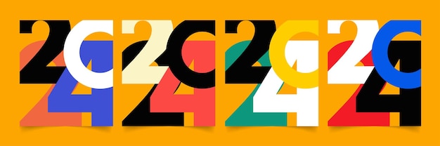 Moderne ontwerp 2024 Gelukkige Nieuwjaar poster met cijfers Kleurrijke Gelukkige Nieuwjaar 2024 groetkaart