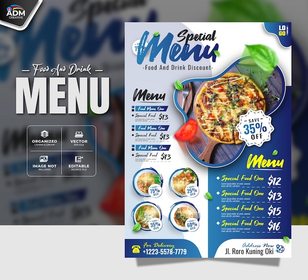 Moderne ontwerp en speciaal eten menu voor restaurant banner en flyer sjabloon