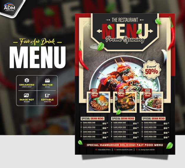 Vector moderne ontwerp food menu flyer en banner template