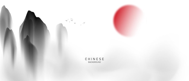 Moderne ontwerp vectorillustratie van een prachtige chinese inkt landschapsschilderkunst