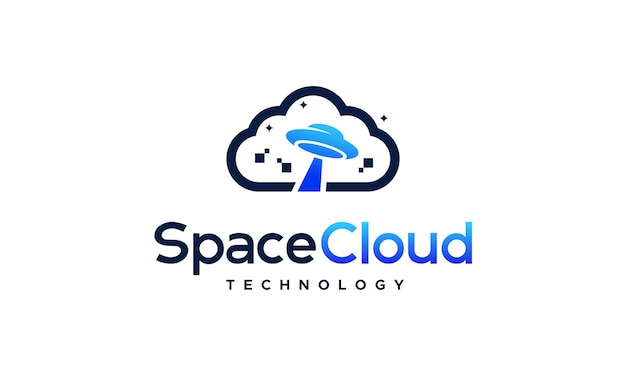 Moderne pixel cloud logo ontwerpen concept vector cloud tech logo sjabloon space cloud technologie logo symbool pictogrammalplaatje