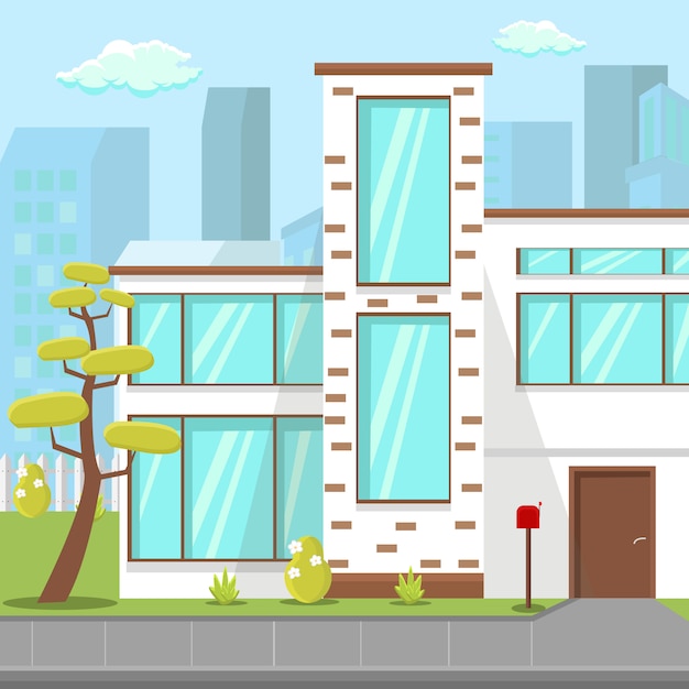 Moderne platte huis platte vectorillustratie