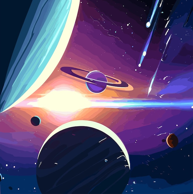 Moderne platte illustratie van de ruimte met planeten en sterren
