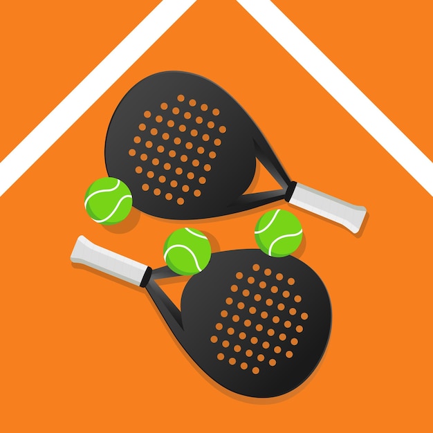 Moderne platte illustratie van padel racketten en ballen met bruine kleur ideaal voor landingspagina's