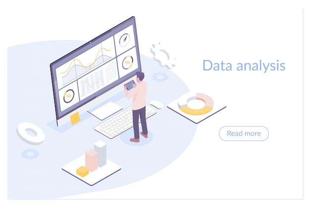 Vector moderne platte isometrische illustratie van gegevensanalyse