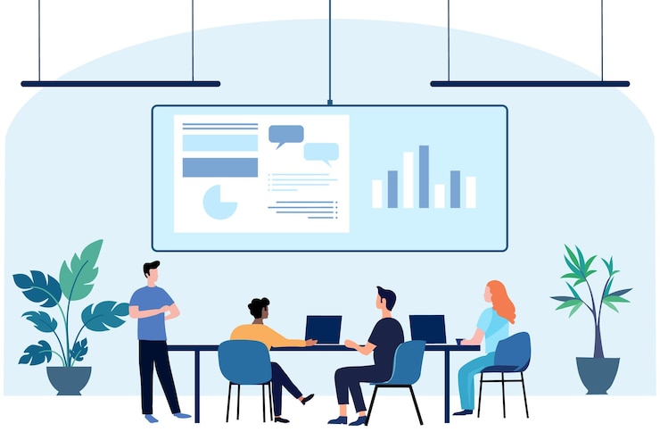 Vector moderne platte vector illustratie van mensen samenwerking in het kantoor coworking centrum business