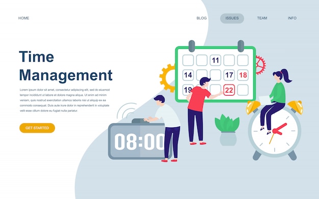 Moderne platte webpagina ontwerpsjabloon van time management