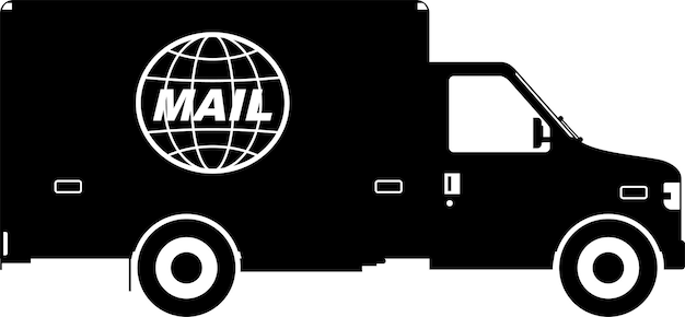 Moderne postkantoorwagen met bol aan het zijpictogram in vlakke stijl vectorillustratie