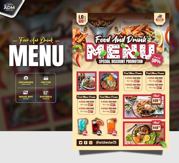 Moderne restaurantmenu met eten en drinken Brochure en Banner sjabloon