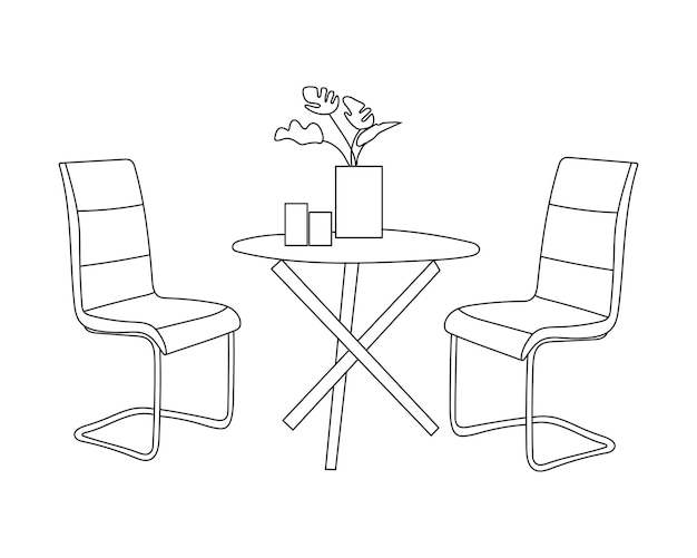 Vector moderne restaurantstoelen met tafel set met witte achtergrond hand getrokken schets