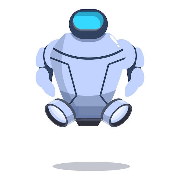 Moderne robot vliegt en presenteert iets met zijn handen