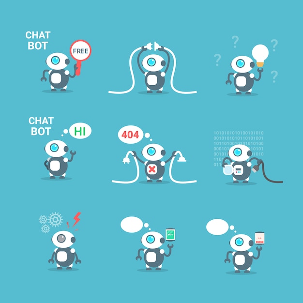 Moderne robots Icons Set Chat Bot Artificial Intelligence Technology Concept