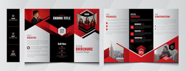 Moderne rode drievoudige brochure vectorillustratie