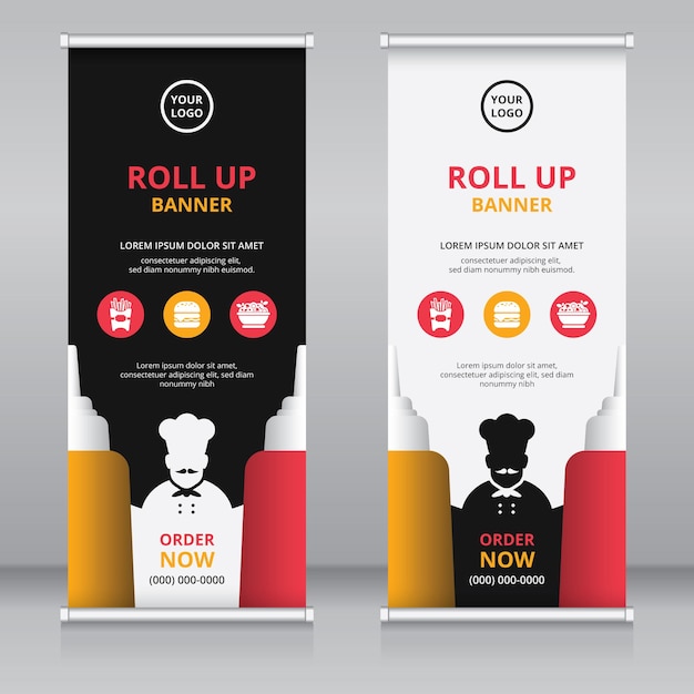 Moderne roll-up banner ontwerpsjabloon voor restaurants en hotels