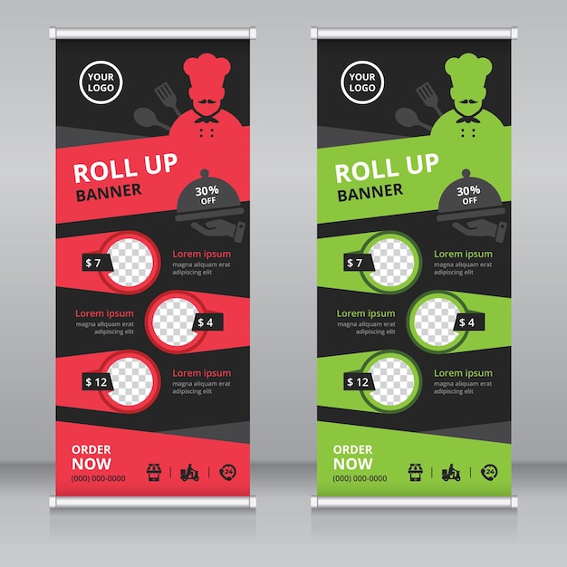 Vector moderne roll-up banner ontwerpsjabloon voor restaurants en hotels