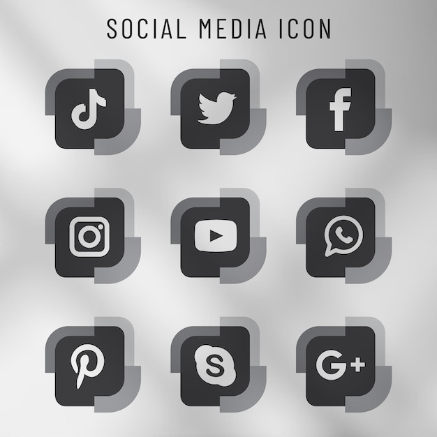 Moderne schone grijswaarden social media icon set