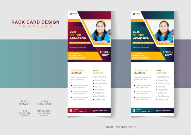 Moderne school onderwijs rack card ontwerpsjabloon voor kinderen of lagere school toelating dl flyer desig
