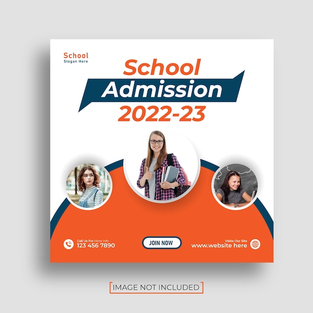 Moderne schooltoelatingsbanner voor postsjabloon voor sociale media of moderne schooltoelatingsbanner