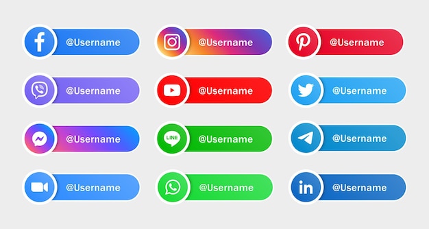 Moderne sociale media pictogrammen logo's of netwerk platform label banners facebook instagram pictogram knop