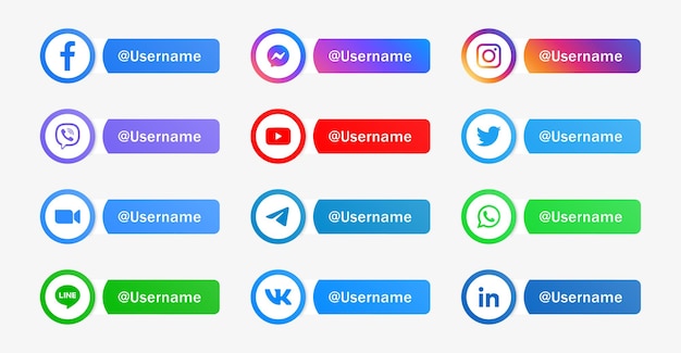Moderne sociale media pictogrammen logo's of netwerk platform label banners facebook instagram pictogram knop