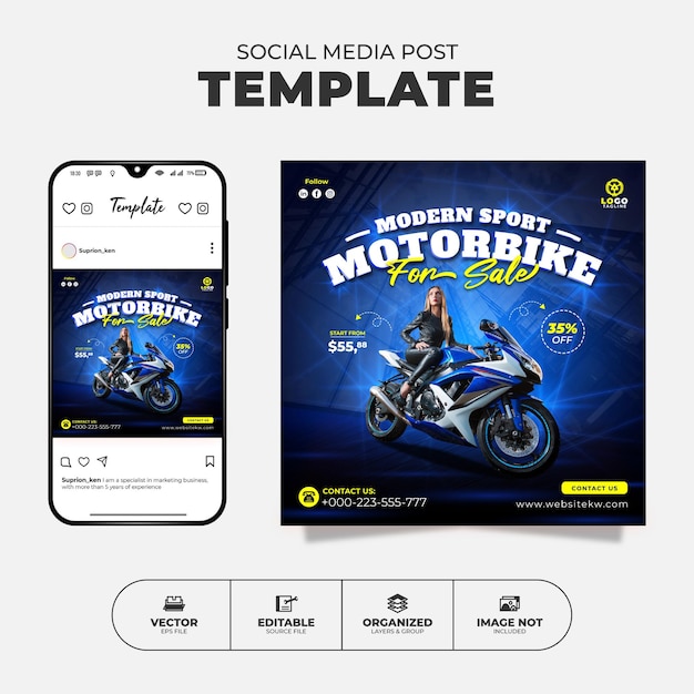 Moderne sportmotor te koop Social Media Instagram-post- en bannersjabloon