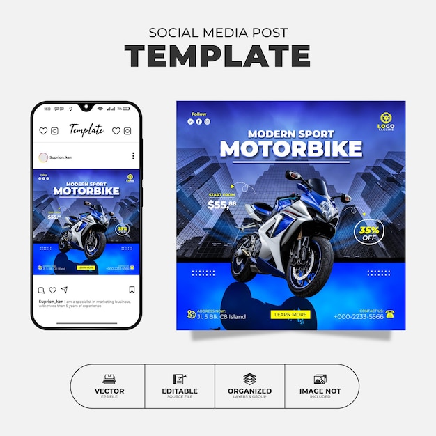 Moderne sportmotor te koop Social Media Instagram-post- en bannersjabloon