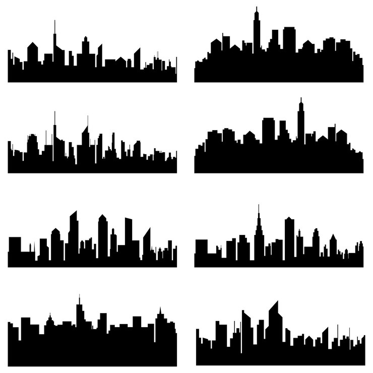 Vector moderne stad scape silhouet vector collectie stedelijke stadsgezicht silhouetten vector illustratie