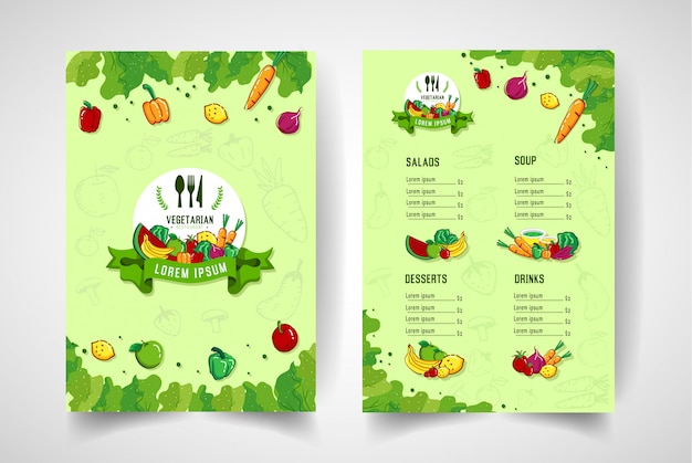 Moderne stijl kleurrijke fruit vegetarisch restaurant menu.