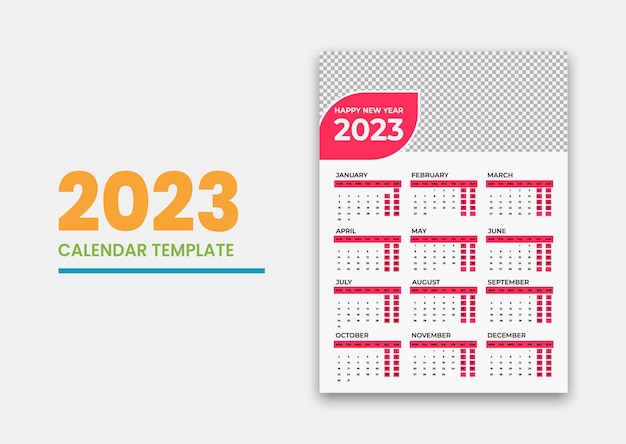 Moderne stijl nieuwe jaar 2023 wandkalender ontwerp