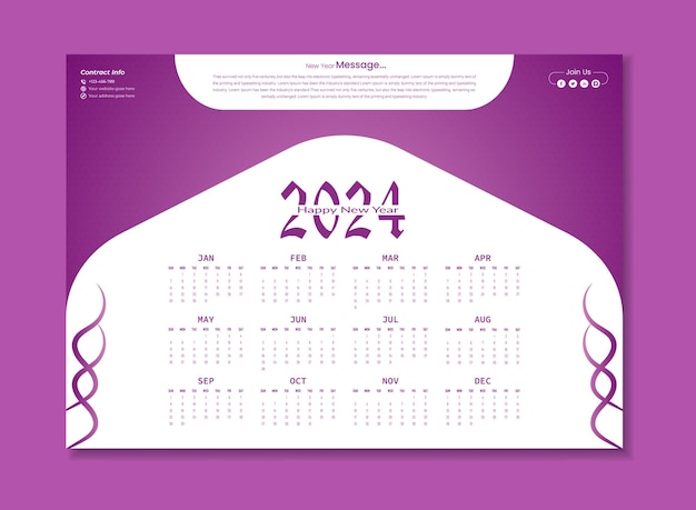 Moderne stijl Nieuwjaar 2024 kalendersjabloon