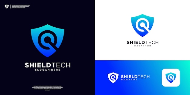 Vector moderne tech bescherming logo ontwerp schild vorm met letter q in negatieve ruimte