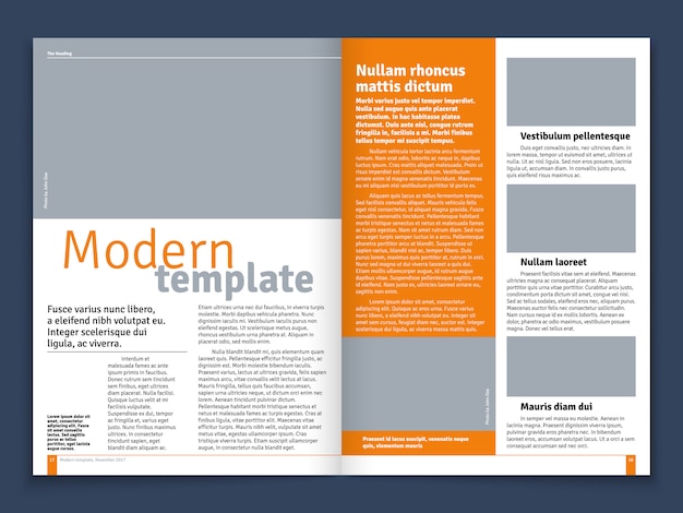 Vector moderne tijdschrift of kranten vectorlay-out met tekst modulaire bouw en beeldplaatsen