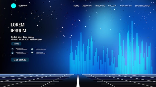 Moderne trendy landing page vector ontwerp sjabloon Futuristische stad achtergrond