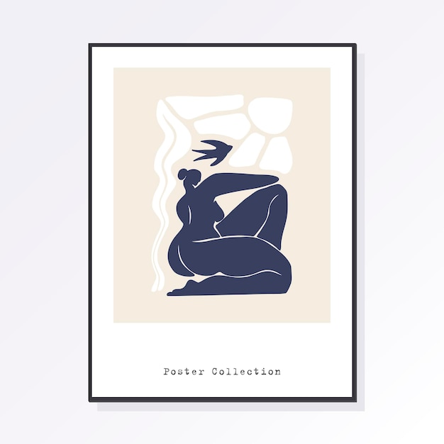 Moderne trendy minimalistische Matisse-stijl Abstract body art-ontwerp voor print omslagbehang minimale kunst aan de muur Artistieke tekening van een silhouet in een mystieke en abstracte vorm
