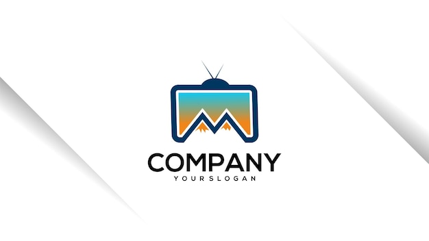 Vector moderne tv logo ontwerp vector met bergen
