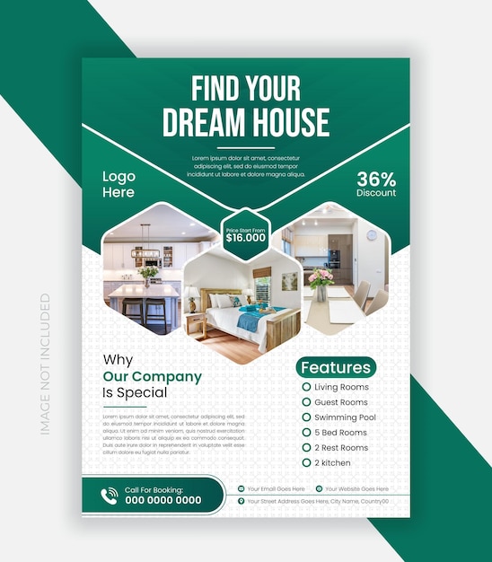 Moderne unieke vastgoed flyer ontwerp sjabloon
