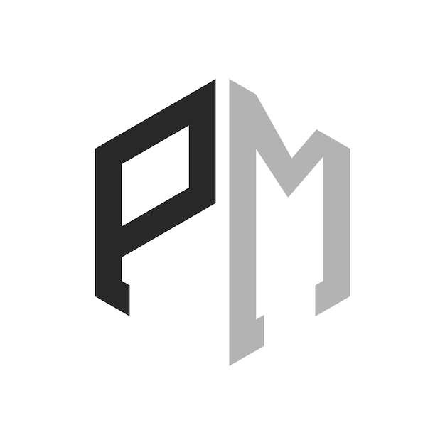 Vector moderne unieke zeshoekige letter pm logo design template elegant aanvankelijk pm letter logo concept