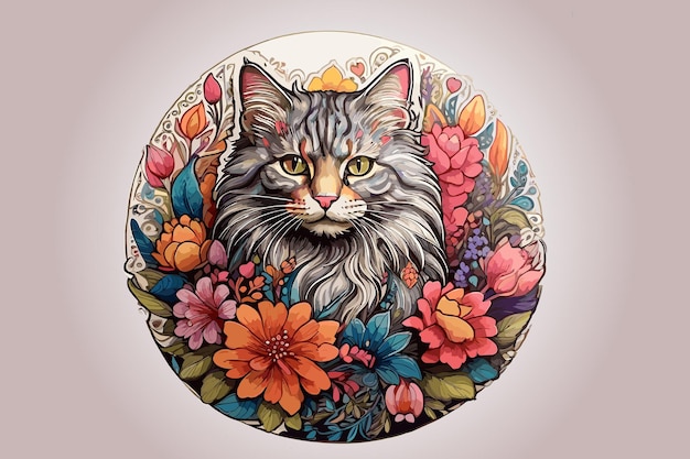 Moderne van katten en bloemen Ai gegenereerde kunst