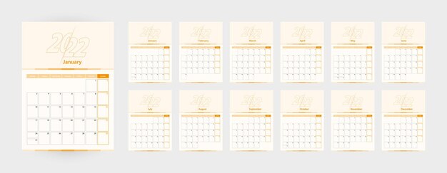 Moderne vector verticale kalender voor het jaar 2022, planner in het engels.