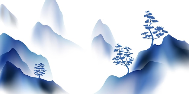 Moderne vectorillustratie van een prachtige Chinese inkt landschapsschilderkunst