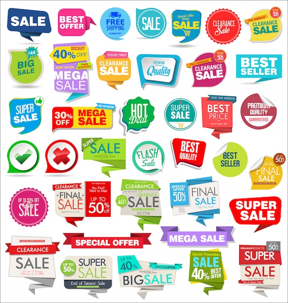 Moderne verkoop stickers tags banners en badges collectie