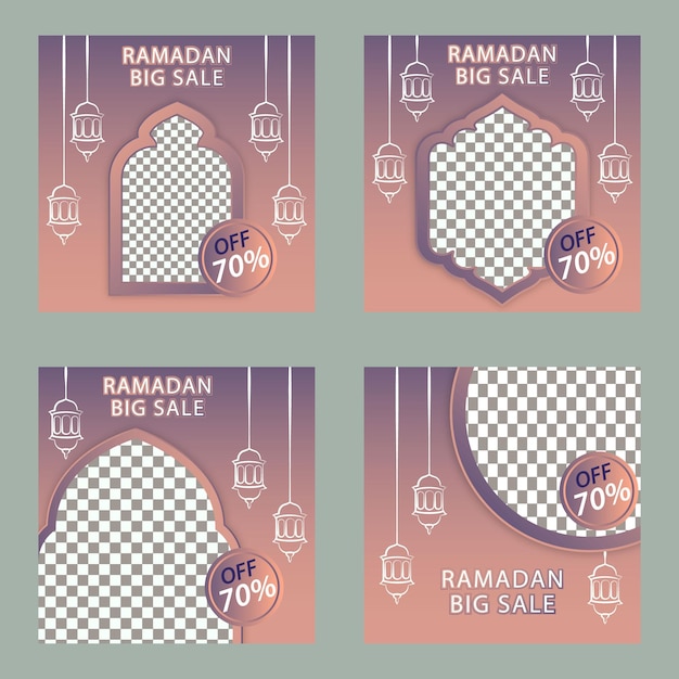 Moderne verloop van islamitische illustratie ramadan verkoop social media post sjabloon instagram post set