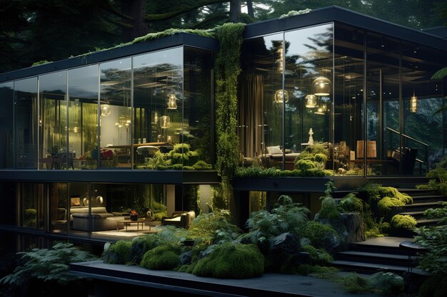 Vector moderne villa in groen land 3d render