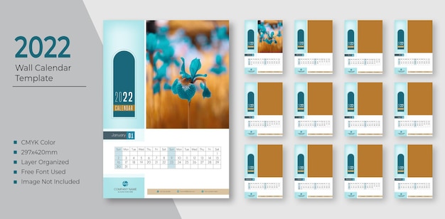 Moderne wandkalender 2022 ontwerpsjabloon