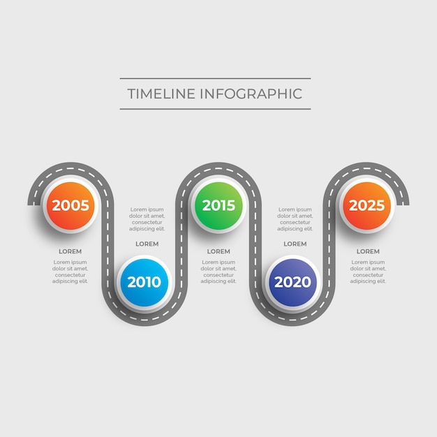 Moderne weg tijdlijn infographic Gratis vector