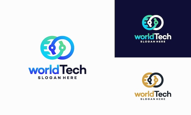 Vector moderne wereld tech logo ontwerpen concept vectorillustratie, abstracte cirkel technologie logo sjabloon, wire tech logo ontwerpen vector
